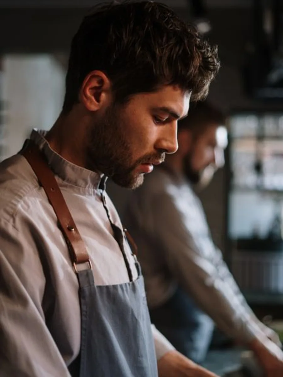 Marco, the head chef, working the line in the kitchen